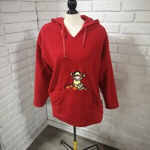 Disney Pooh Ladies Size Large Red V-neck Fleece Lounger with Hood